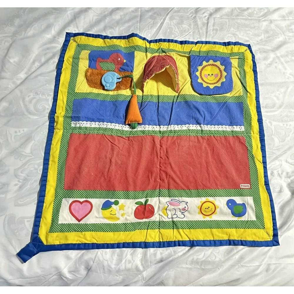 Vintage 1985 Playskool Fold N Go Baby Activity Play Mat Blanket Quilt Squeaker